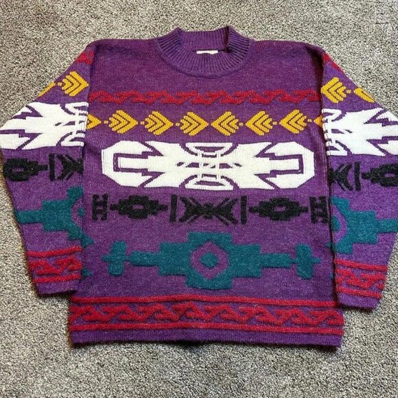 Vintage abstract geometric‎ Aztec southwestern knitted sweater size medium - Picture 1 of 4